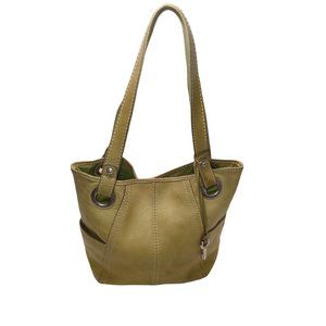 Fossil Green Leather Large Tote Bag Purse Magnetic Closure